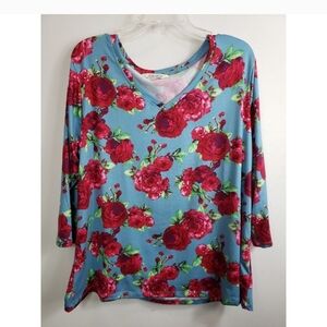 The Pioneer Woman Red and Blue Floral Blouse